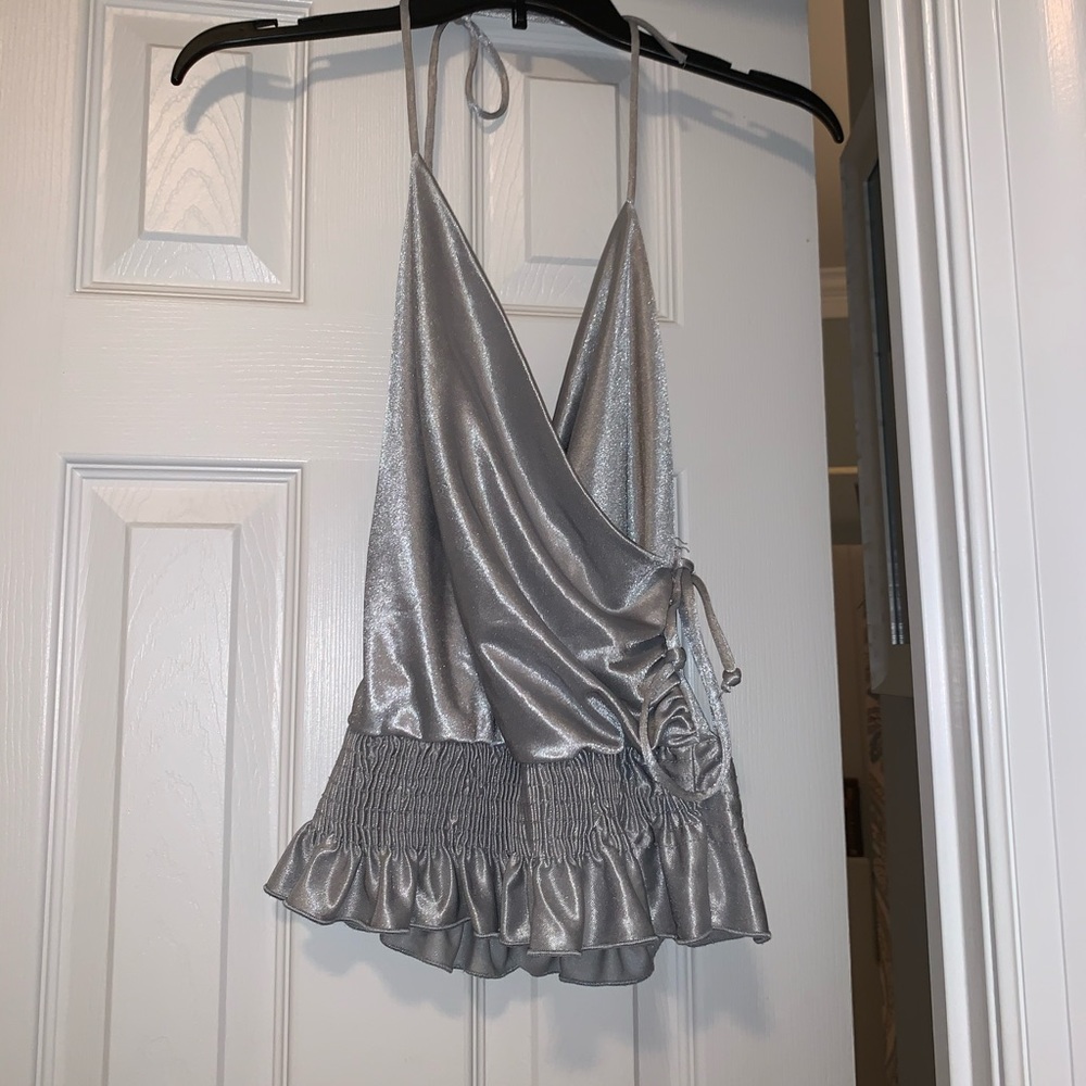 💕ON HOLD💕 Silver Ruffle Tank - Picture 7 of 8